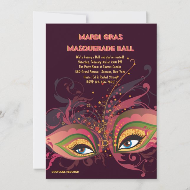 Invitation au bal mascarade de Mardi Gras (Devant)