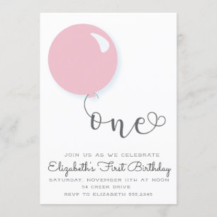 Invitation au ballons rose pour le premier anniver