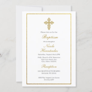 Invitation au baptême avec cadre en or