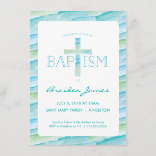 Invitation au baptême avec croix d'aquarelle - Gar
