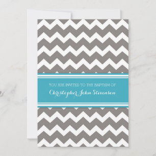 Invitation au baptême Blue Grey Chevron