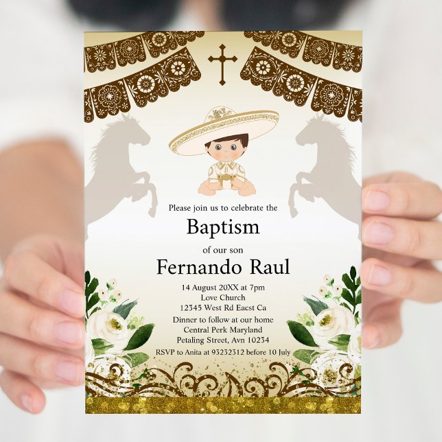 Invitation au baptême Brown pour garçon (Créateur téléchargé)