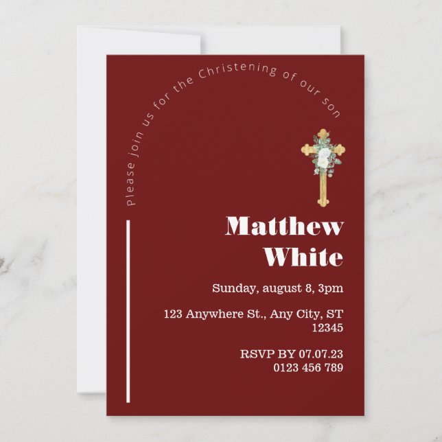 Invitation au baptême croisé élégant | Minimal mod (Devant)