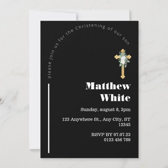 Invitation au baptême croisé élégant | Minimal mod (Devant)