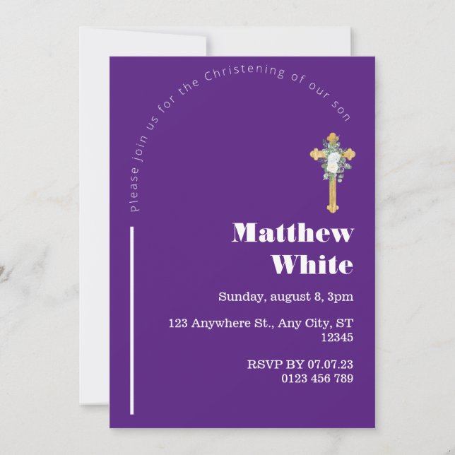 Invitation au baptême croisé élégant | Minimal mod (Devant)