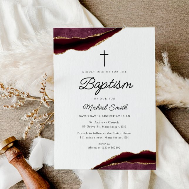 invitation au baptême d'agate de bordeaux et d'or (Créateur téléchargé)