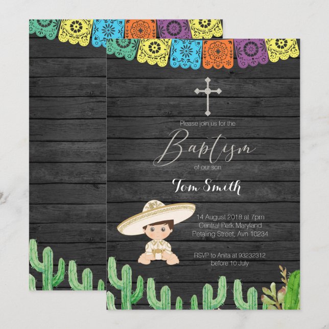 Invitation au baptême de baptême de Cactus Fiesta (Devant / Derrière)