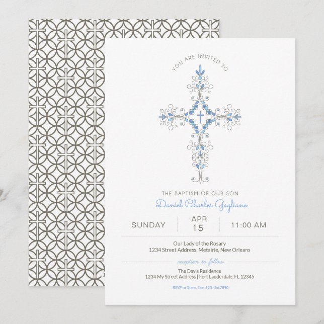Invitation au baptême de bébé de la Croix-chrétien (Devant / Derrière)