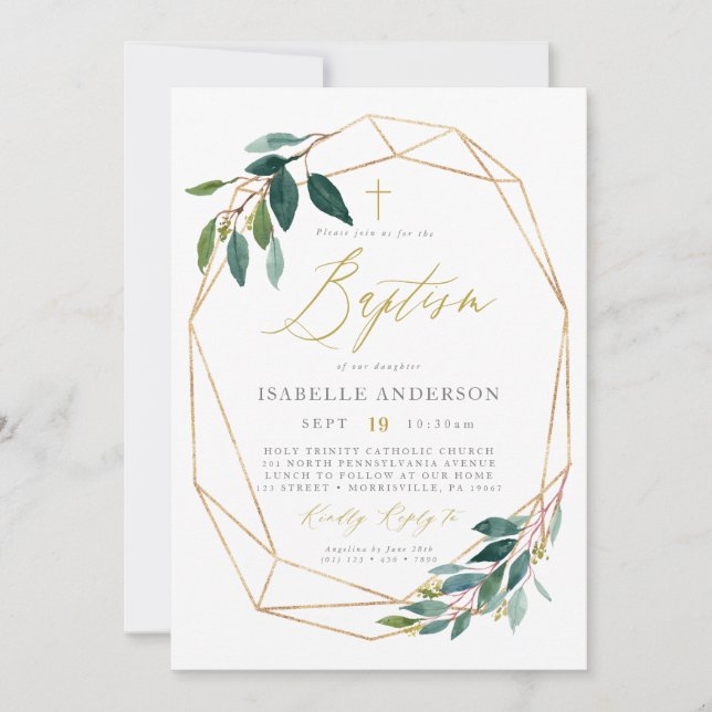 invitation au baptême de cadre verdoyant et géomét (Devant)