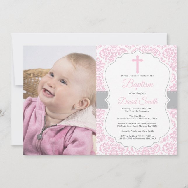 Invitation au baptême de filles à Damas rose et gr (Devant)