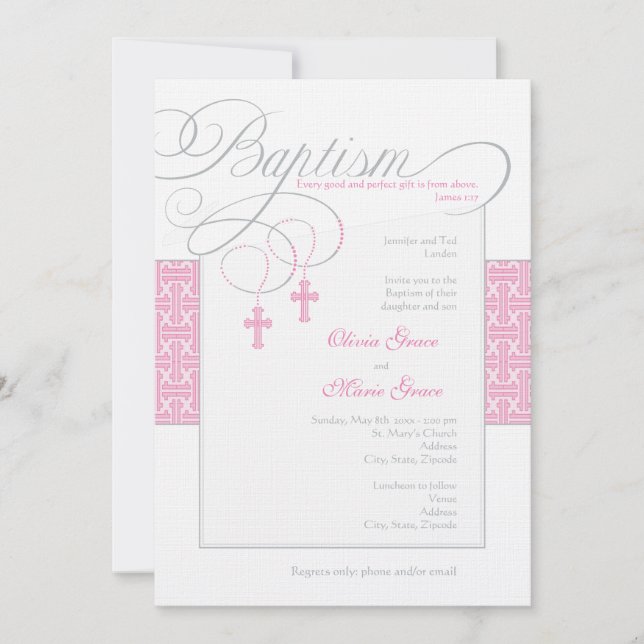Invitation au baptême de filles jumelles (Devant)