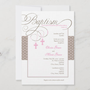 Invitation au baptême de filles jumelles Damask