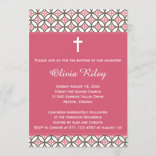 Invitation au baptême de filles roses