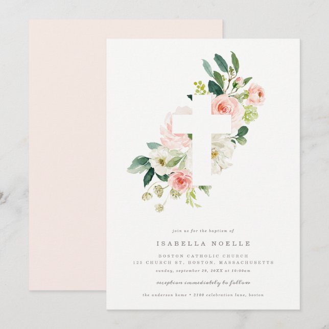 Invitation au baptême de fleurs printanières (Devant / Derrière)