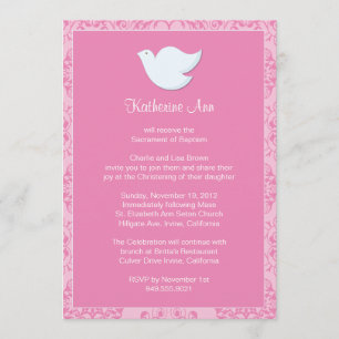 Invitation au baptême de la colombe pour une fille