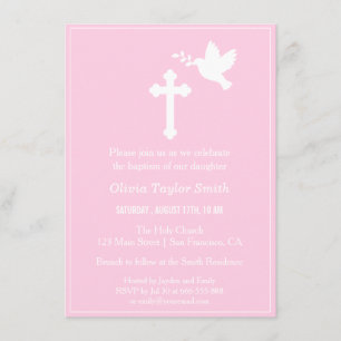 Invitation au baptême de la croix rose moderne et 