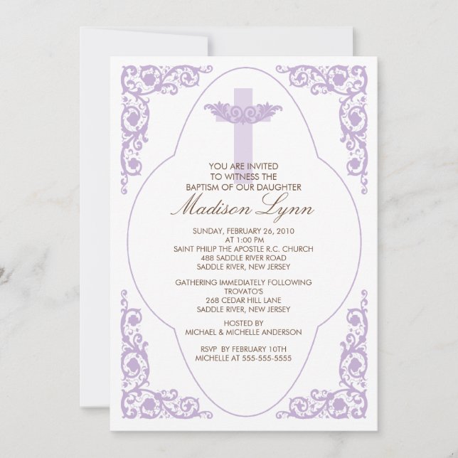 Invitation au baptême de Lilac (Devant)