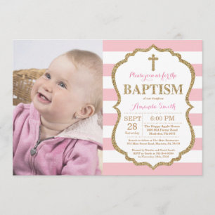 Invitation au baptême de Parties scintillant rose