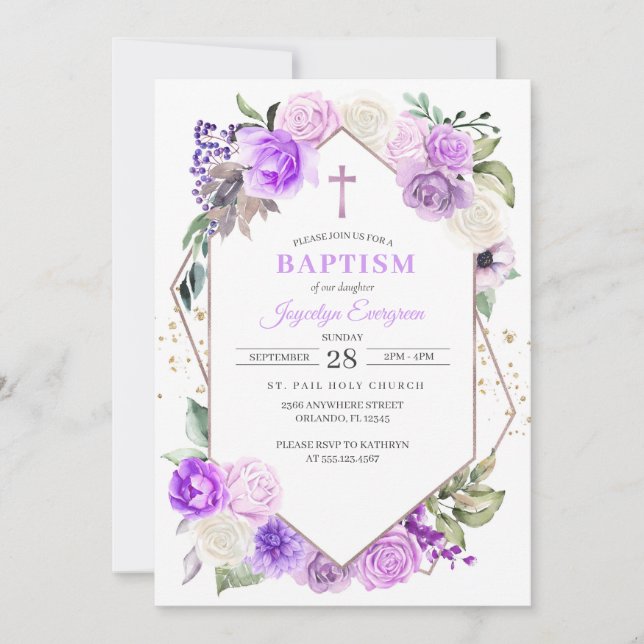 Invitation au baptême de printemps floral (Devant)