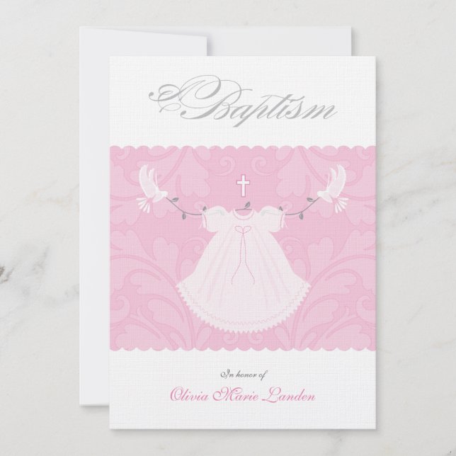 Invitation au baptême d'élégante petite fille (Devant)