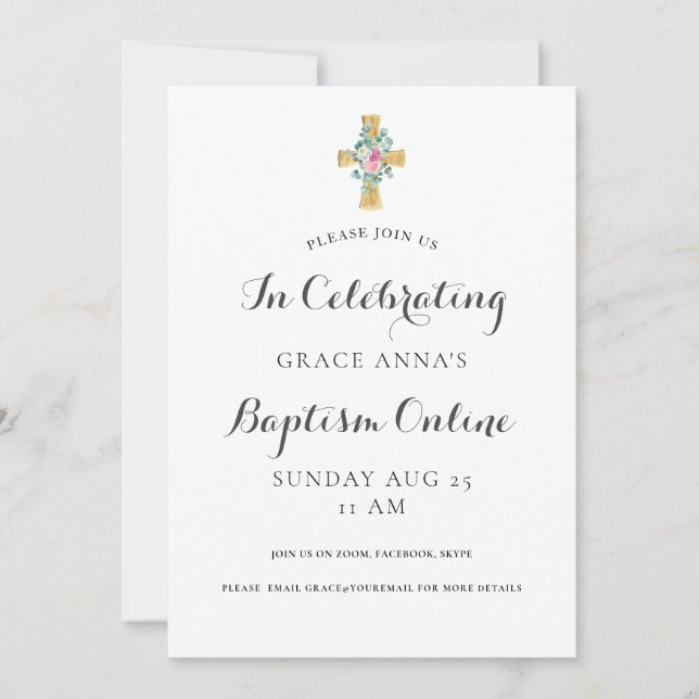 Invitation au baptême en ligne moderne pour adulte (Devant)