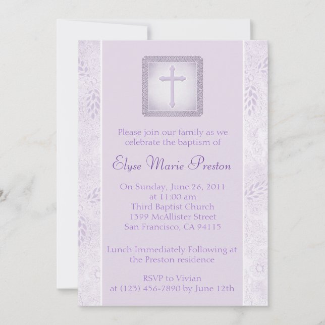 Invitation au baptême et au baptême de lavande (Devant)