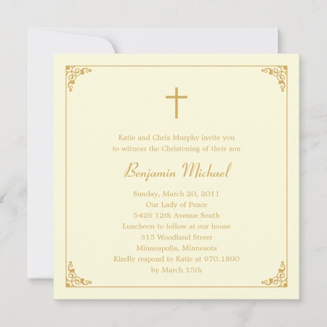 Invitation au baptême et au baptême d'un cadre élé (Devant)