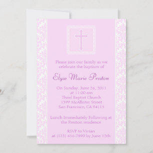 Invitation au baptême et au baptême rose