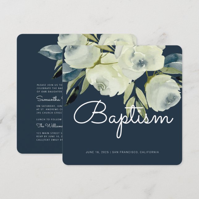 Invitation au baptême floral d'aquarelle moderne (Devant / Derrière)