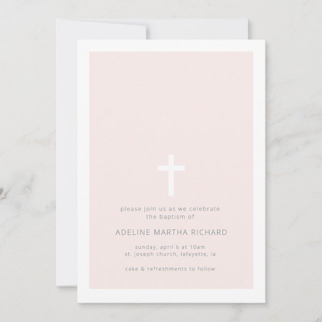 Invitation au baptême minimaliste rose (Devant)