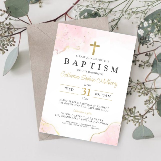 Invitation au baptême moderne Christening Girl (Créateur téléchargé)