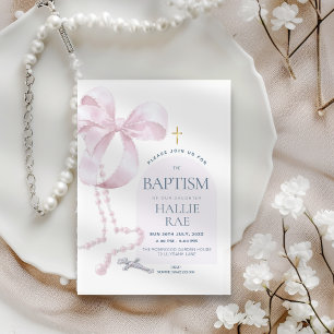 Invitation au baptême rose moderne pour fille et R