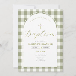 Invitation au baptême vert et En vichy floral
