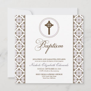 Invitation au baptême Vintage (chocolat/lilas)