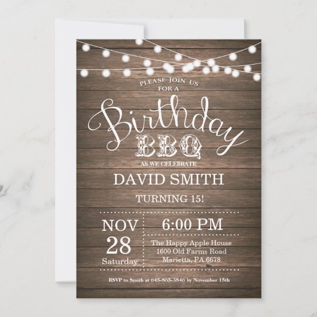 Invitation au barbecue d'anniversaire Rustic 15e a (Devant)