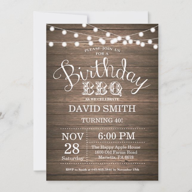 Invitation au barbecue d'anniversaire Rustic 40e a (Devant)