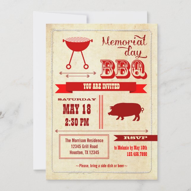 Invitation au barbecue de la journée commémorative (Devant)