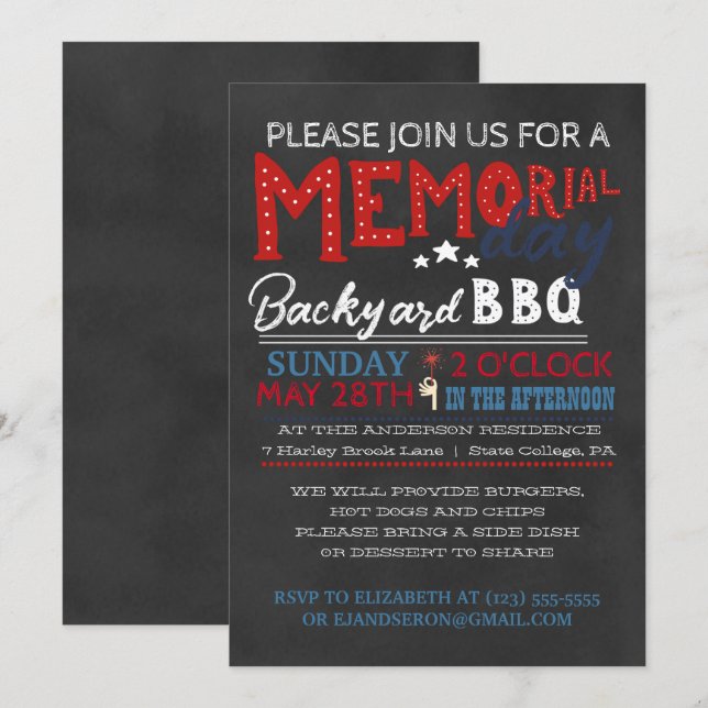 Invitation au barbecue du jour commémoratif (Devant / Derrière)