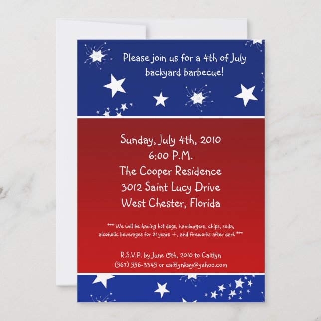 Invitation au barbecue du quatrième 4 juillet (Devant)