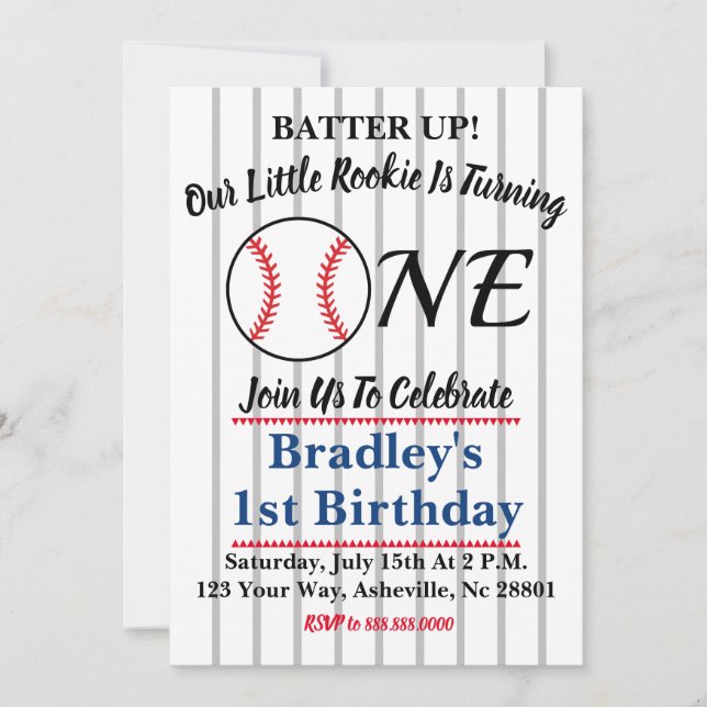 Invitation au baseball 1er anniversaire (Devant)