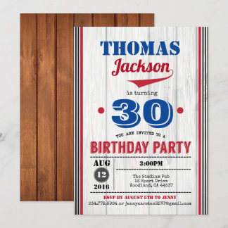 Invitation au baseball 30e anniversaire. Homme adu