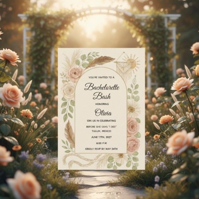 Invitation au Bash de Bachelorette Bohème | Floral (Créateur téléchargé)
