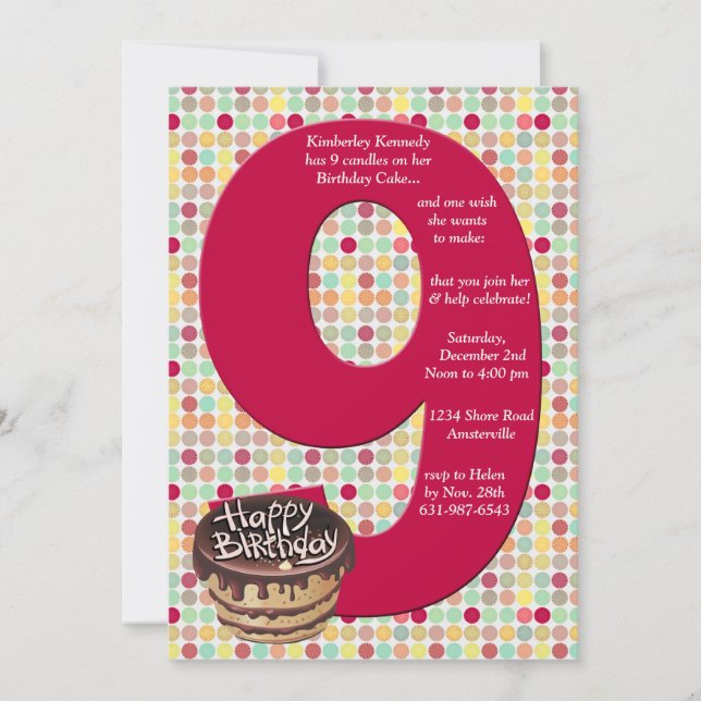 Invitation au Big 9 Birthday Party (Devant)