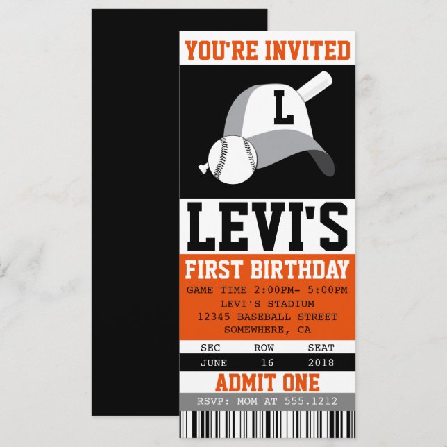 INVITATION AU BILLET DE BASEBALL (Devant / Derrière)