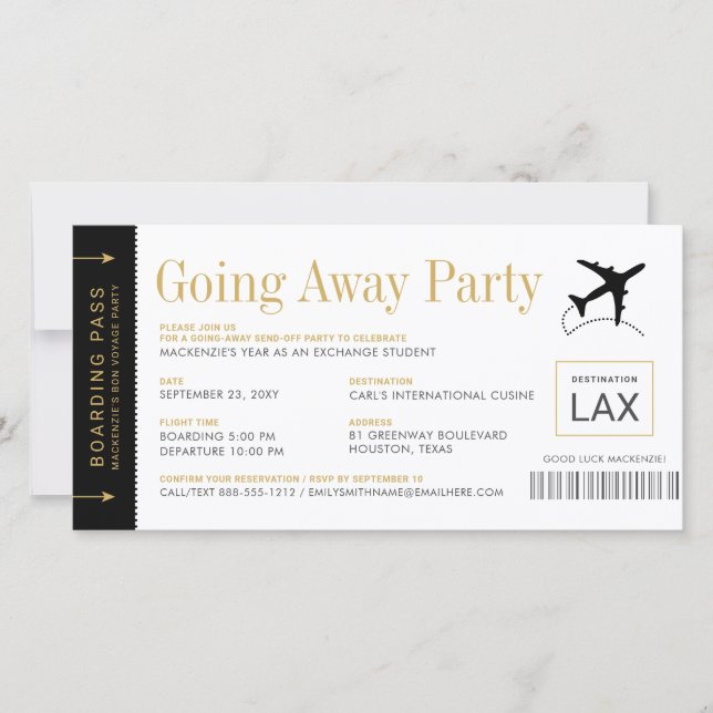 Invitation au billet de la Passe d'embarquement de (Devant)