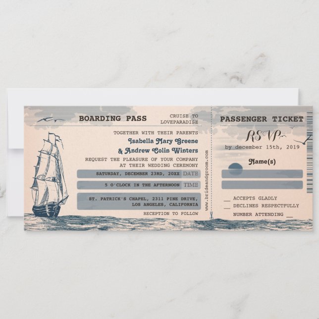 Invitation au billet de mariage de destination (Devant)