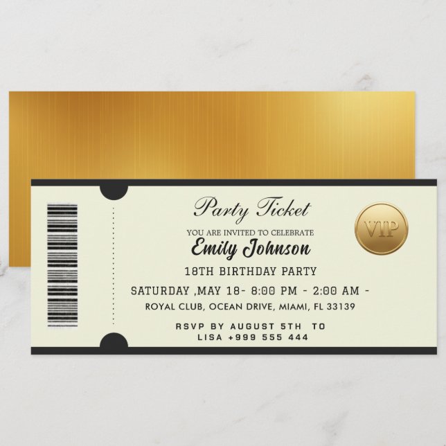 Invitation au Billet de Parti Doré 2026 (Devant / Derrière)