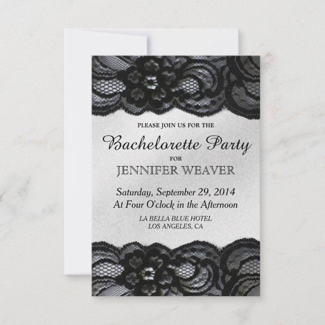Invitation au Black Lace and Satin Bachelorette Pa (Devant)