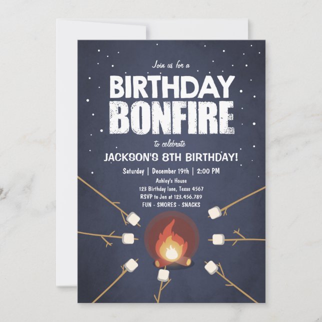Invitation au Bonfire Campout Cookparty d'annivers (Devant)