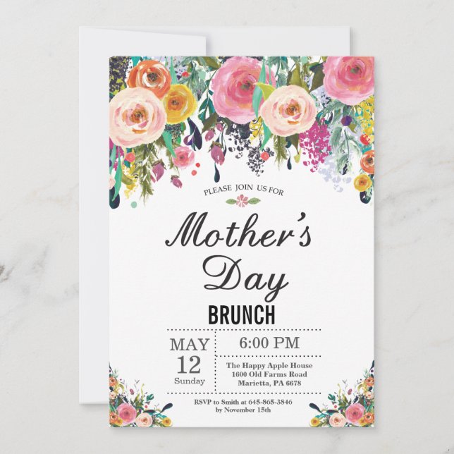 Invitation au brunch de la Fête des mères de fleur (Devant)